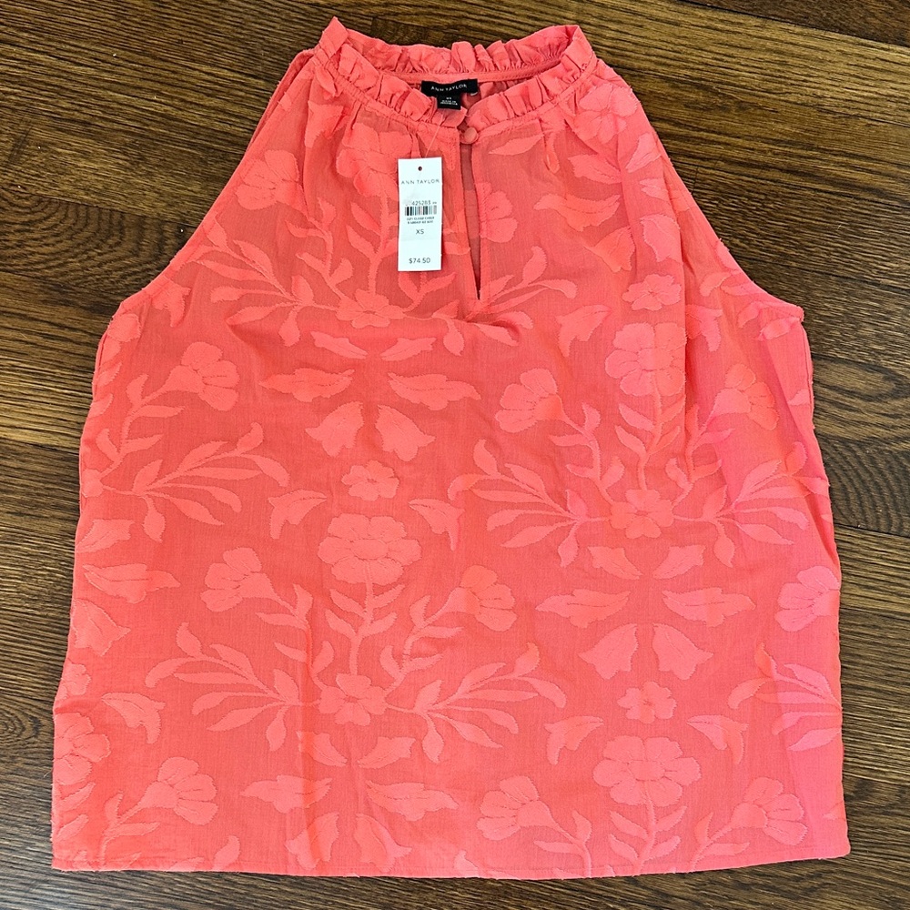 Ann Taylor Coral Floral Sleeveless Top